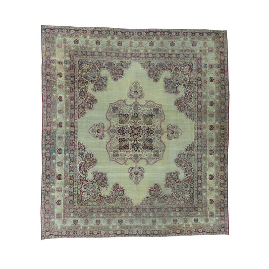 Antique Wool Hand Knotted Rug Beige Red 10.9X12.0 -O036060