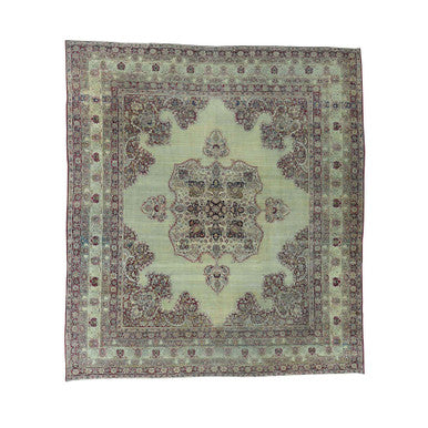 Antique Wool Hand Knotted Rug Beige Red 10.9X12.0 -O036060