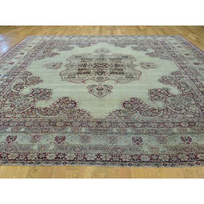 Antique Wool Hand Knotted Rug Beige Red 10.9X12.0 -O036060