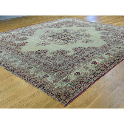 Antique Wool Hand Knotted Rug Beige Red 10.9X12.0 -O036060