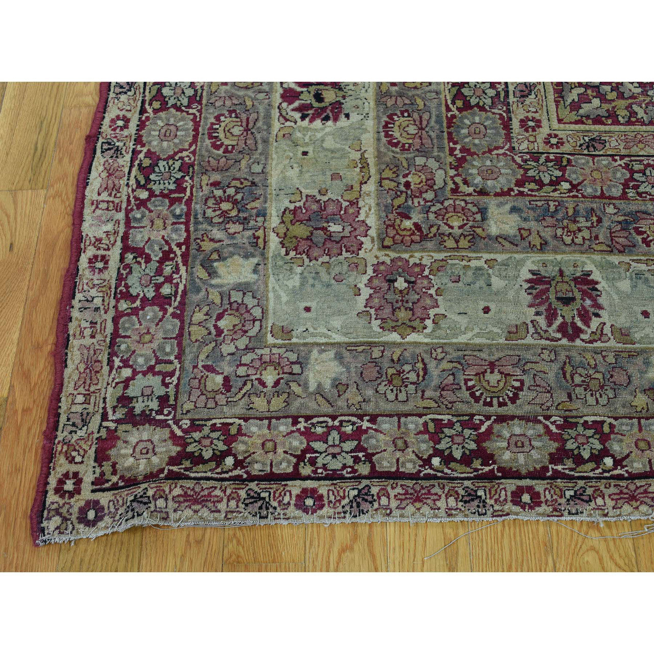 Antique Wool Hand Knotted Rug Beige Red 10.9X12.0 -O036060