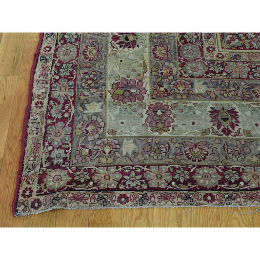 Antique Wool Hand Knotted Rug Beige Red 10.9X12.0 -O036060