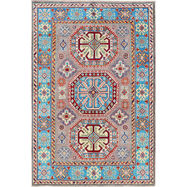 Kazak Wool Hand Knotted Rug Grey 3.11x5.9 -O0360