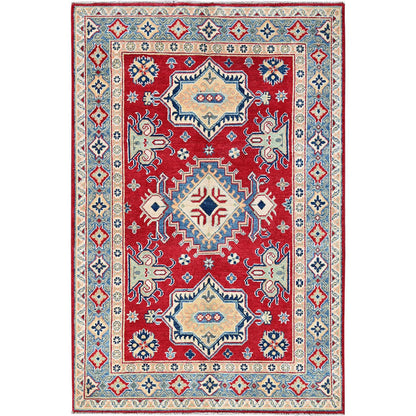 Kazak Wool Hand Knotted Rug Red 4.1x6.1 -O0361