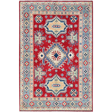 Kazak Wool Hand Knotted Rug Red 4.1x6.1 -O0361