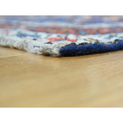 Antique Wool Hand Knotted Rug Blue Saffron 3.5X12.9 -O036267