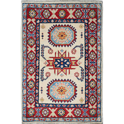 Kazak Wool Hand Knotted Rug Ivory 1.11x3.1 -O0366