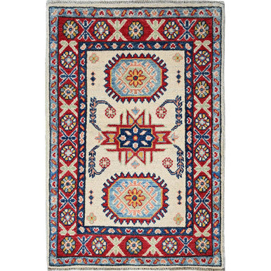 Kazak Wool Hand Knotted Rug Ivory 1.11x3.1 -O0366