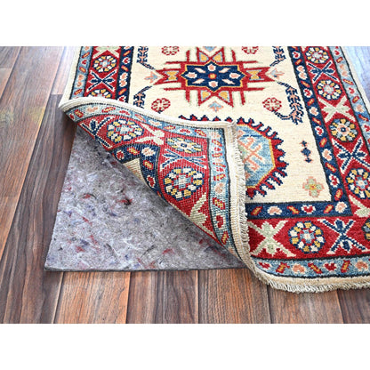 Kazak Wool Hand Knotted Rug Ivory 1.11x3.1 -O0366