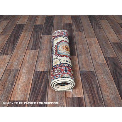 Kazak Wool Hand Knotted Rug Ivory 1.11x3.1 -O0366