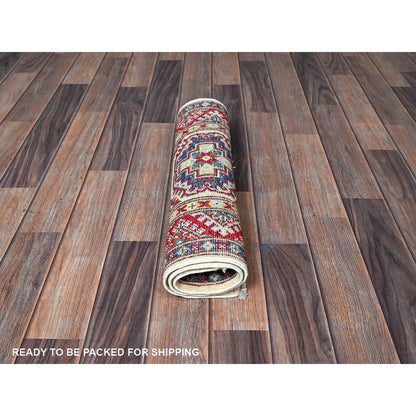 Kazak Wool Hand Knotted Rug Ivory 1.11x2.11 -O0367