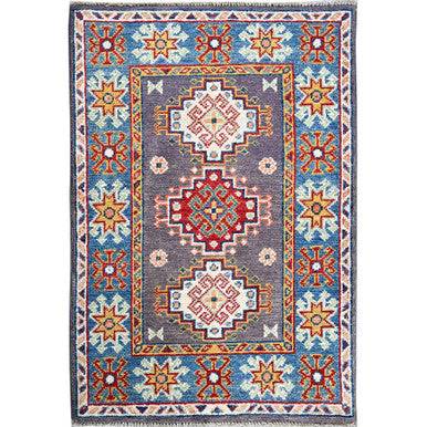 Kazak Wool Hand Knotted Rug Grey 2.1x2.10 -O0371