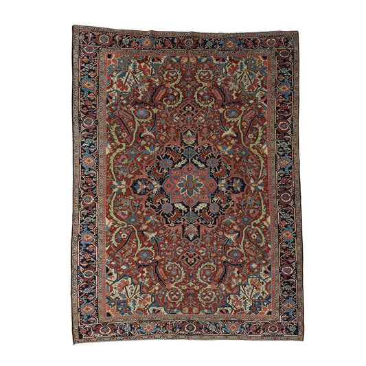 Antique Wool Hand Knotted Rug Red Navy Blue 8.6X11.7 -O037427