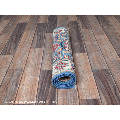Kazak Wool Hand Knotted Rug Blue 1.10x3.0 -O0378