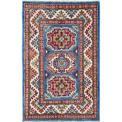 Kazak Wool Hand Knotted Rug Blue 2.0x3.0 -O0381