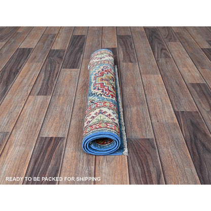 Kazak Wool Hand Knotted Rug Blue 2.0x3.0 -O0381