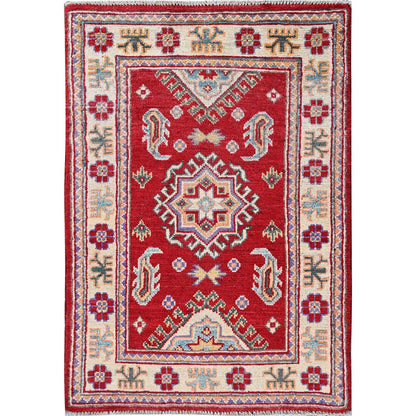 Kazak Wool Hand Knotted Rug Red 2.0x3.0 -O0383