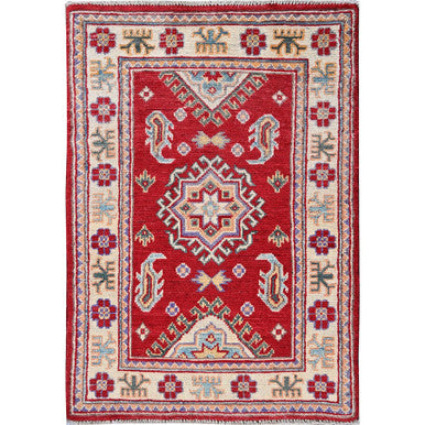 Kazak Wool Hand Knotted Rug Red 2.0x3.0 -O0383