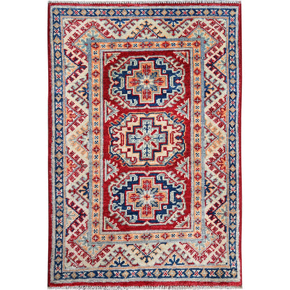 Kazak Wool Hand Knotted Rug Red 2.0x3.0 -O0384