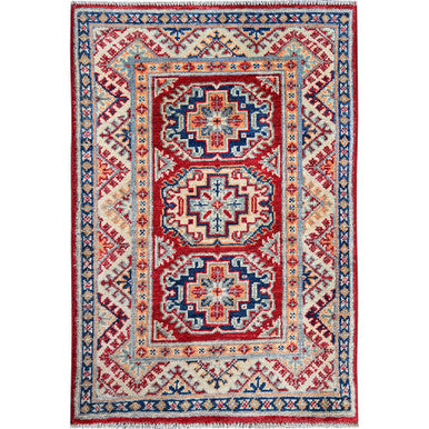 Kazak Wool Hand Knotted Rug Red 2.0x3.0 -O0384