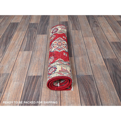 Kazak Wool Hand Knotted Rug Red 1.11x3.0 -O0385