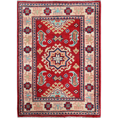 Kazak Wool Hand Knotted Rug Red 2.1x3.0 -O0387