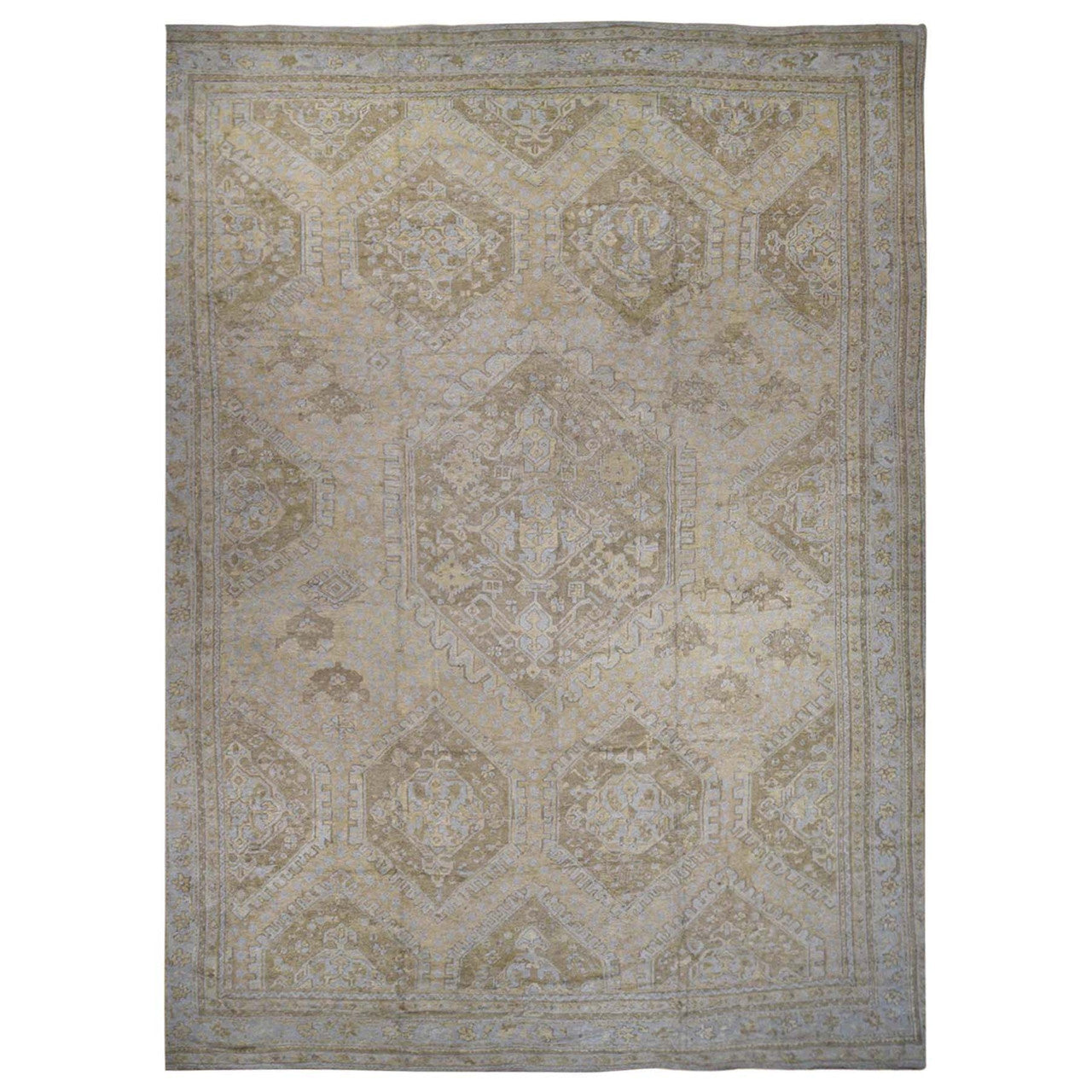 Antique Wool Hand Knotted Rug Brown Grey 19.2X24.7 -O039062