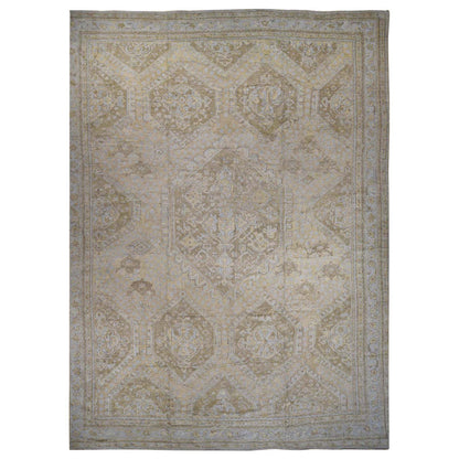 Antique Wool Hand Knotted Rug Brown Grey 19.2X24.7 -O039062
