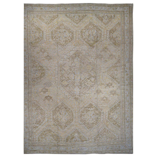 Antique Wool Hand Knotted Rug Brown Grey 19.2X24.7 -O039062