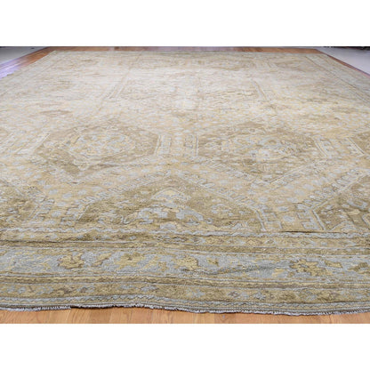 Antique Wool Hand Knotted Rug Brown Grey 19.2X24.7 -O039062