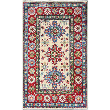 Kazak Wool Hand Knotted Rug Ivory 2.6x4.1 -O0393