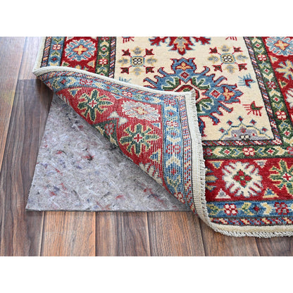 Kazak Wool Hand Knotted Rug Ivory 2.6x4.1 -O0393