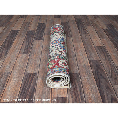 Kazak Wool Hand Knotted Rug Ivory 2.6x4.1 -O0393