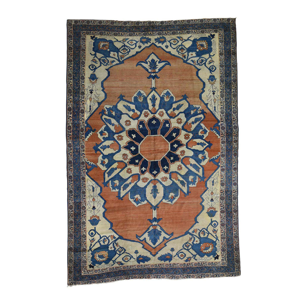 Antique Wool Hand Knotted Rug Red Dark Blue 8.4X12.6 -O039751