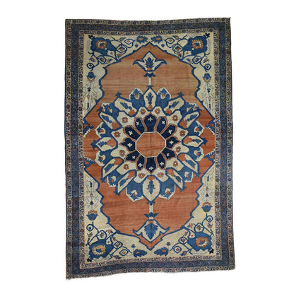 Antique Wool Hand Knotted Rug Red Dark Blue 8.4X12.6 -O039751