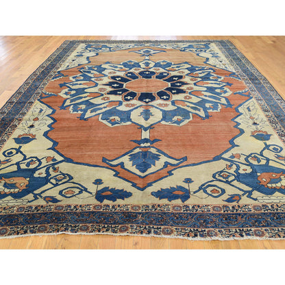 Antique Wool Hand Knotted Rug Red Dark Blue 8.4X12.6 -O039751