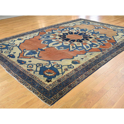 Antique Wool Hand Knotted Rug Red Dark Blue 8.4X12.6 -O039751