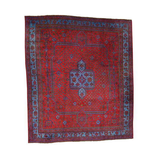 Antique Wool Hand Knotted Rug Red Sky Blue 16.8X19.1 -O039765