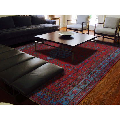 Antique Wool Hand Knotted Rug Red Sky Blue 16.8X19.1 -O039765
