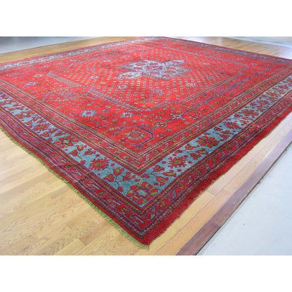 Antique Wool Hand Knotted Rug Red Sky Blue 16.8X19.1 -O039765