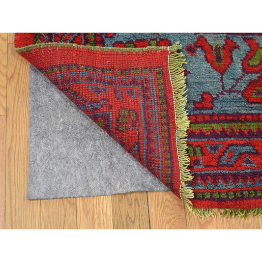 Antique Wool Hand Knotted Rug Red Sky Blue 16.8X19.1 -O039765
