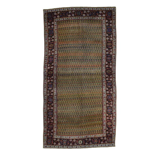 Antique Wool Hand Knotted Rug Yellow Dark Brown 5.1X9.10 -O039843
