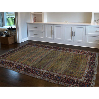 Antique Wool Hand Knotted Rug Yellow Dark Brown 5.1X9.10 -O039843