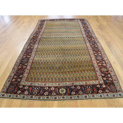 Antique Wool Hand Knotted Rug Yellow Dark Brown 5.1X9.10 -O039843