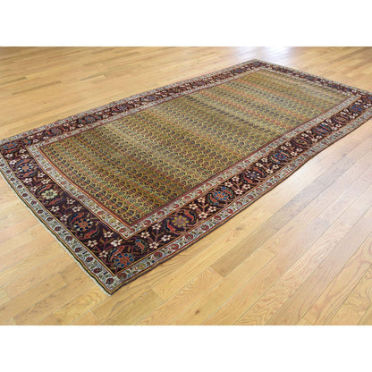 Antique Wool Hand Knotted Rug Yellow Dark Brown 5.1X9.10 -O039843