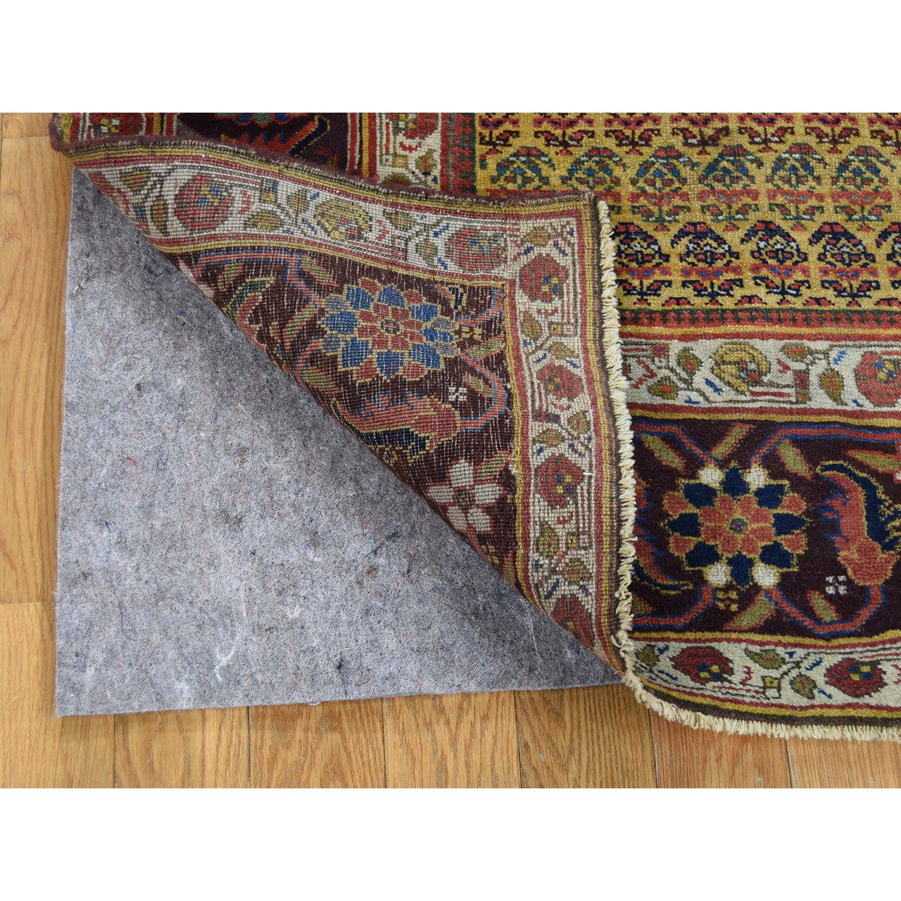 Antique Wool Hand Knotted Rug Yellow Dark Brown 5.1X9.10 -O039843
