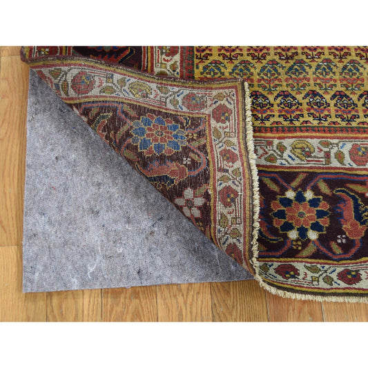 Antique Wool Hand Knotted Rug Yellow Dark Brown 5.1X9.10 -O039843