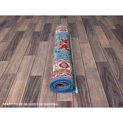 Kazak Wool Hand Knotted Rug Blue 2.7x4.1 -O0398
