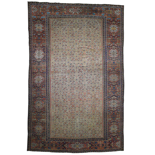 Antique Wool Hand Knotted Rug Beige Rust Red 12.0X18.3 -O040817