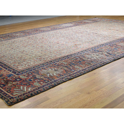 Antique Wool Hand Knotted Rug Beige Rust Red 12.0X18.3 -O040817
